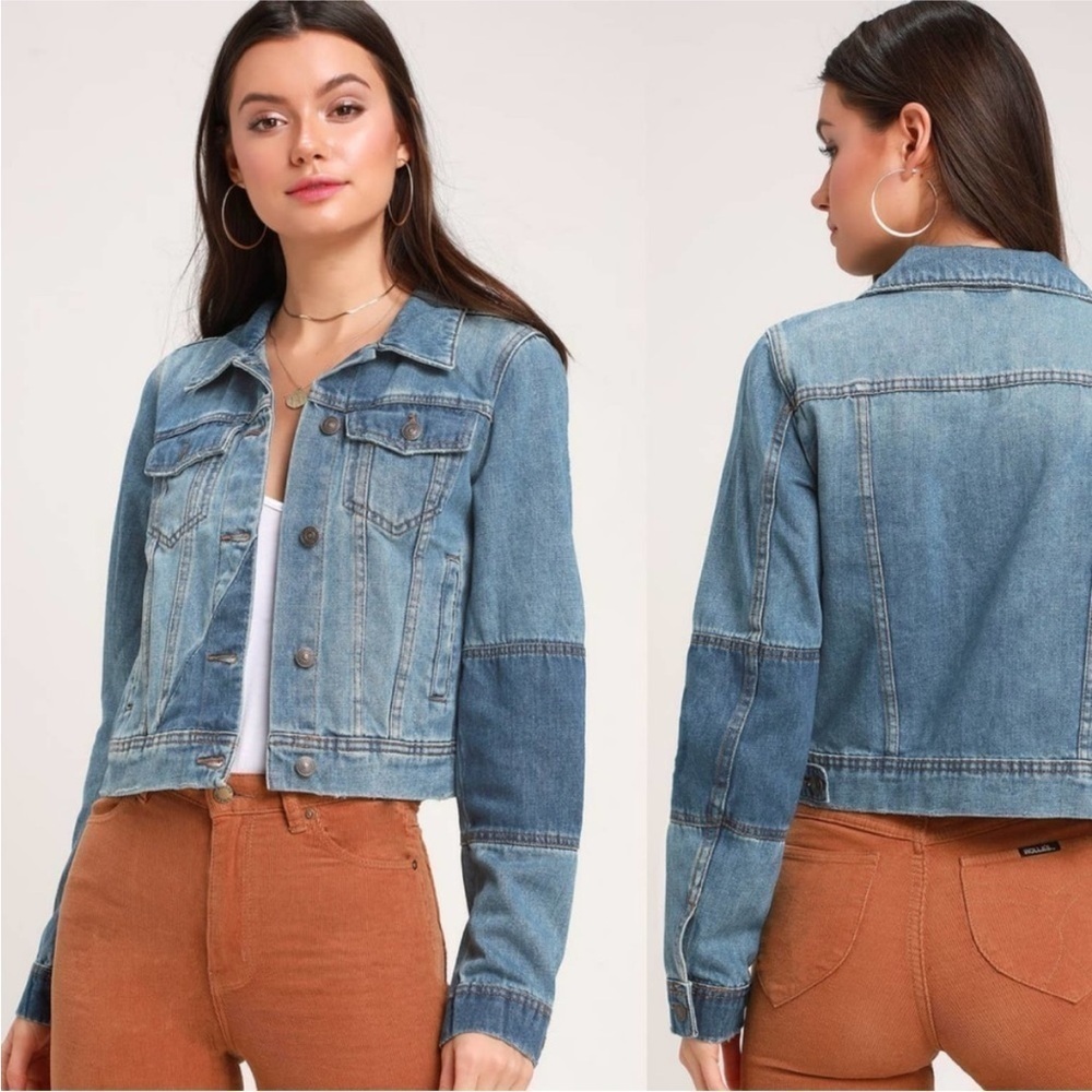 Free People Rumors Patchwork Two-Tone Denim Jean Jacket Women's Size XSmall